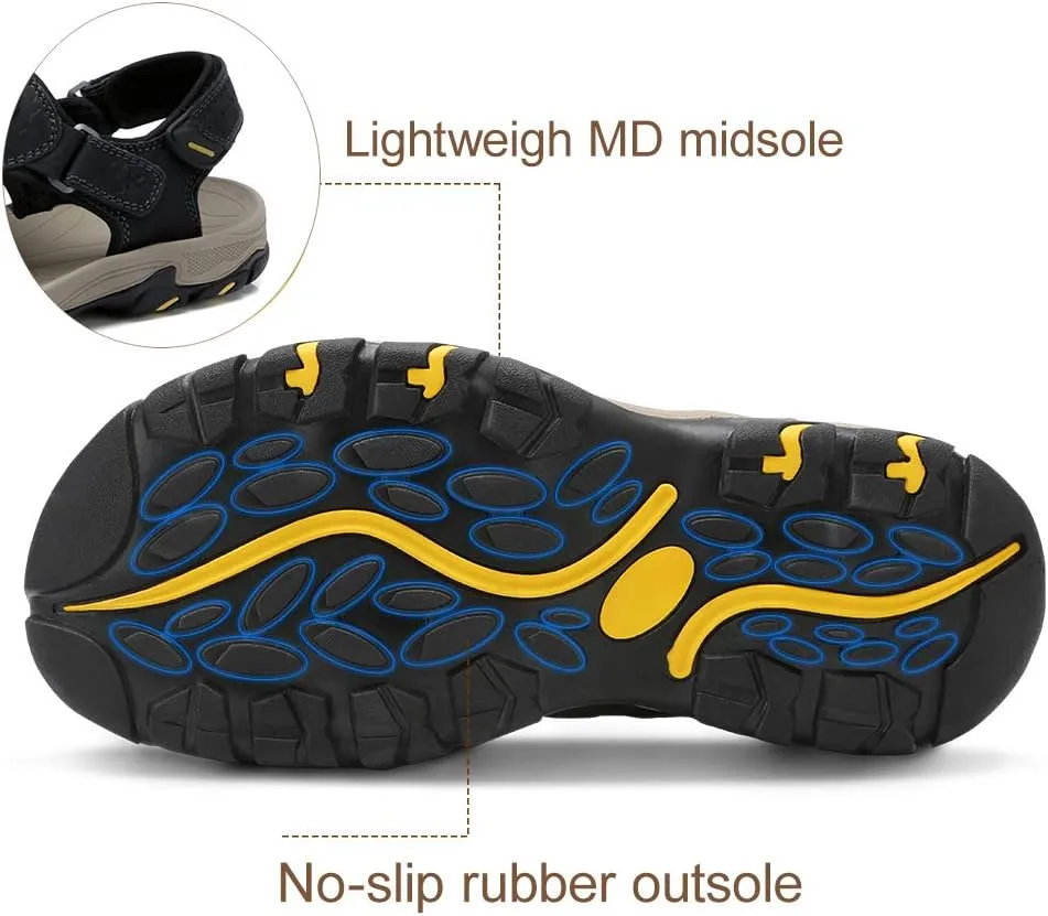 CAMEL CROWN Mens Hiking Sandals Waterproof Leather Fisherman Sandal for Athletic Outdoor Beach Sport Summer-Closed Toe Size 7-12