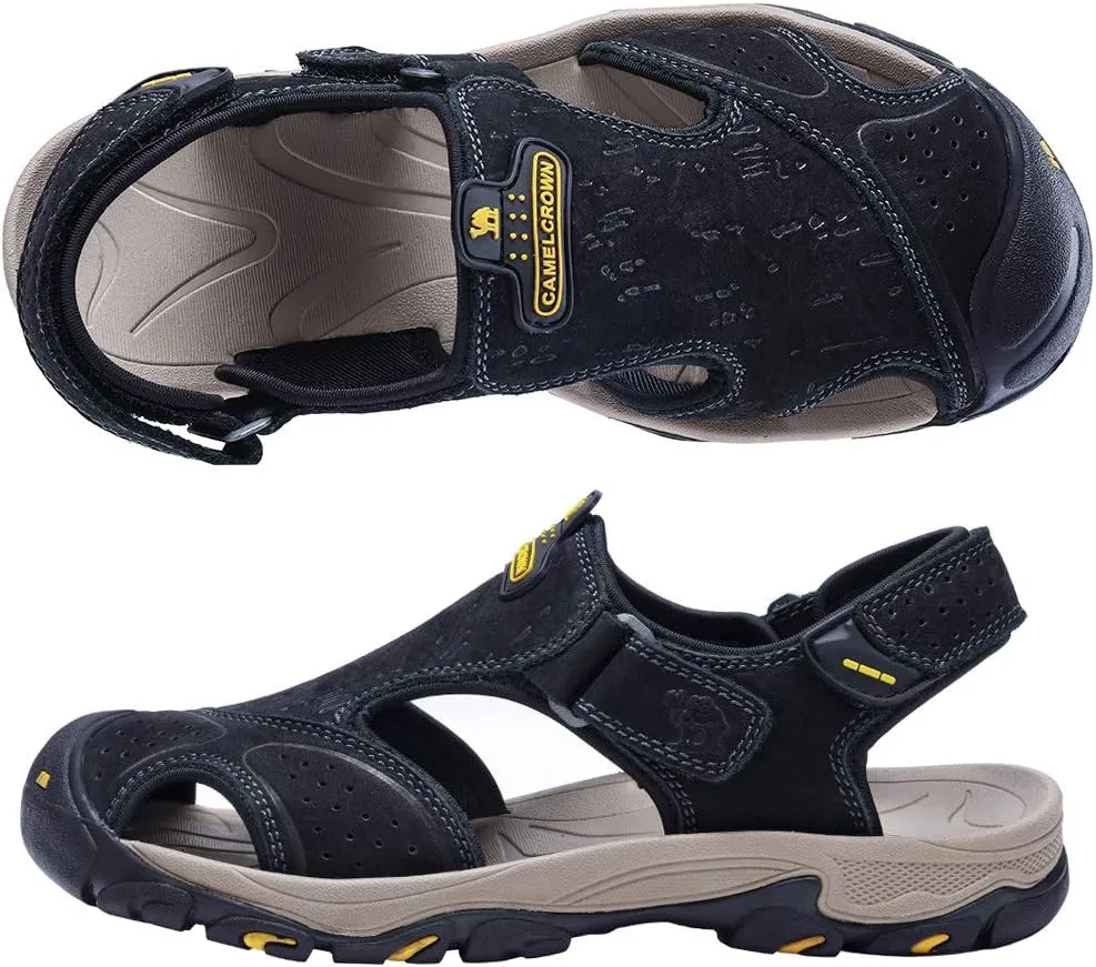 CAMEL CROWN Mens Hiking Sandals Waterproof Leather Fisherman Sandal for Athletic Outdoor Beach Sport Summer-Closed Toe Size 7-12