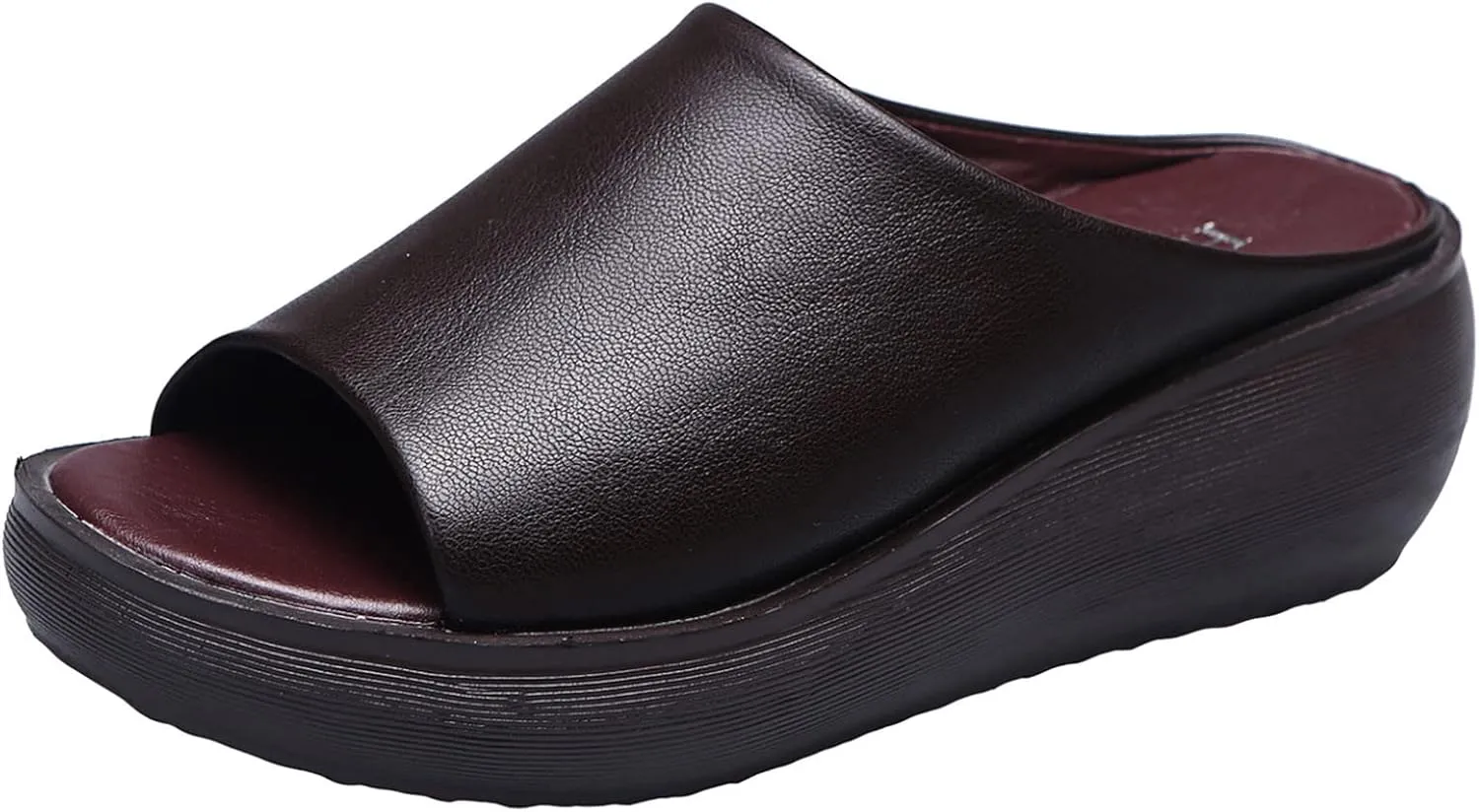 Cathalem Orthopedic Sandals for Women Comfortable Orthotic Leather Wedges Slides Platform Heel Arch Support Slip Sandals