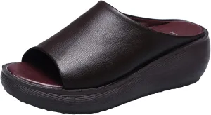 Cathalem Orthopedic Sandals for Women Comfortable Orthotic Leather Wedges Slides Platform Heel Arch Support Slip Sandals