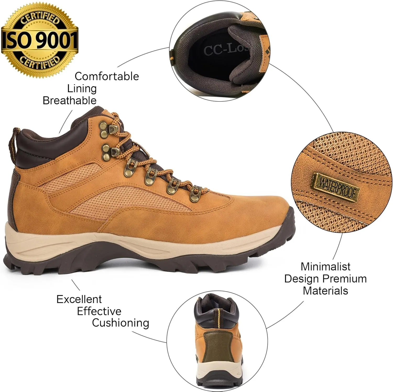 CC-Los Men's Waterproof Hiking Boots Outdoor Relaxed Fit Lightweight Size 7.5-14