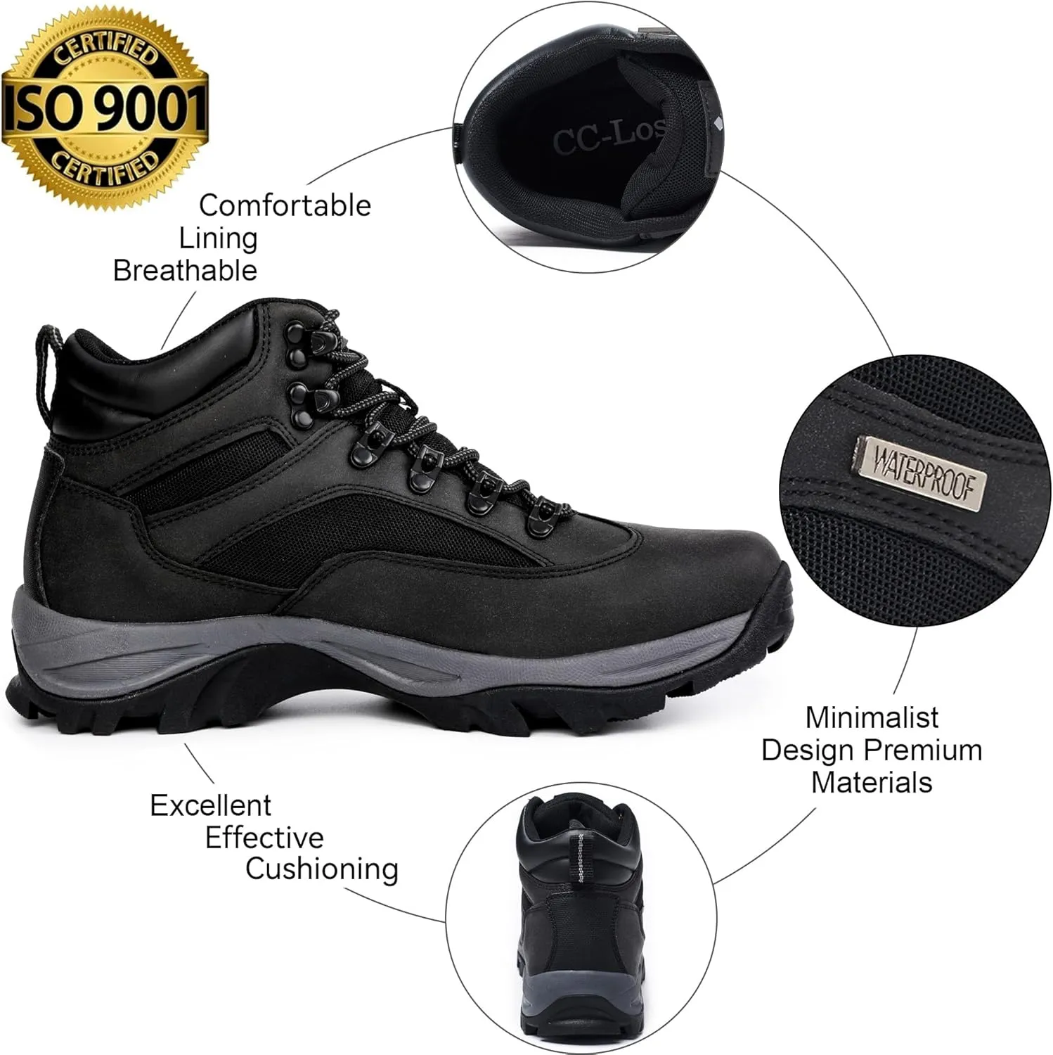 CC-Los Men's Waterproof Hiking Boots Outdoor Relaxed Fit Lightweight Size 7.5-14
