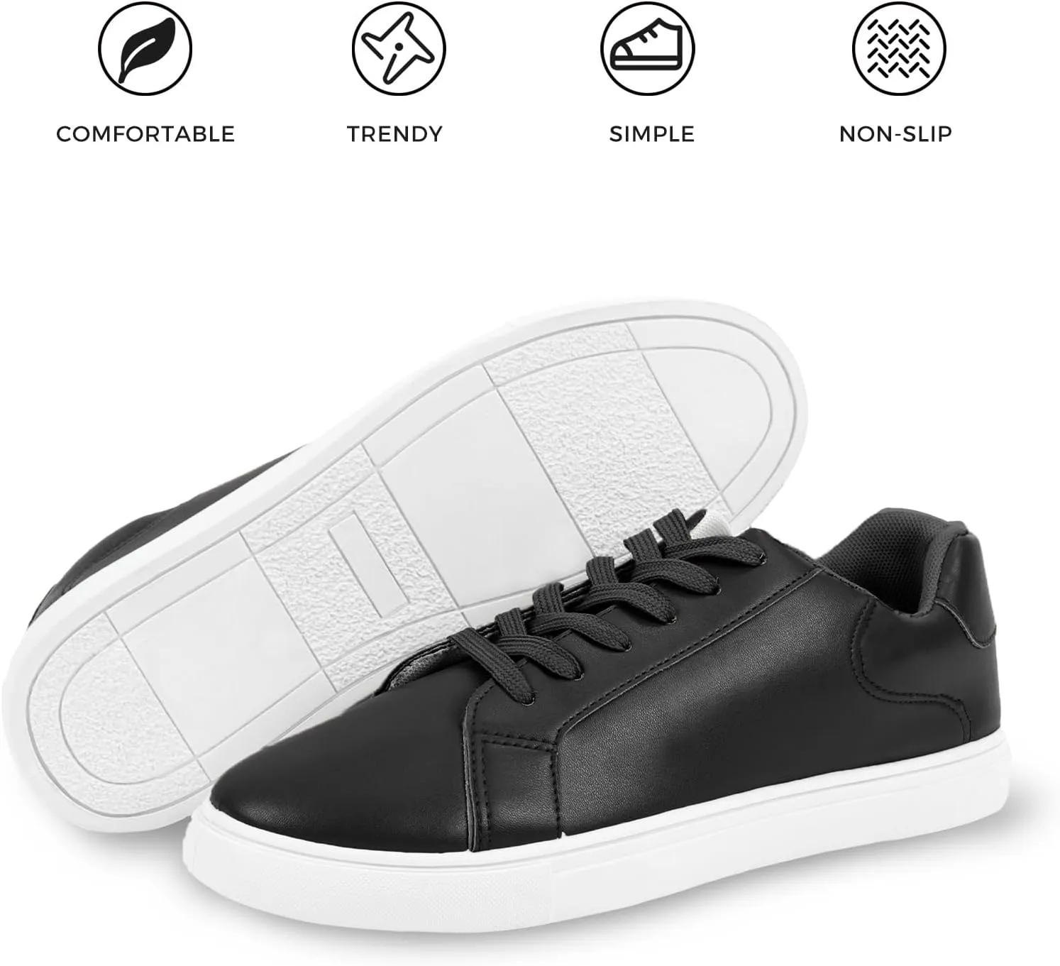 CHIN·MOON Women's Fashion Sneakers White PU Leather Casual Shoes Low Top Lace Up Tennis Sneakers