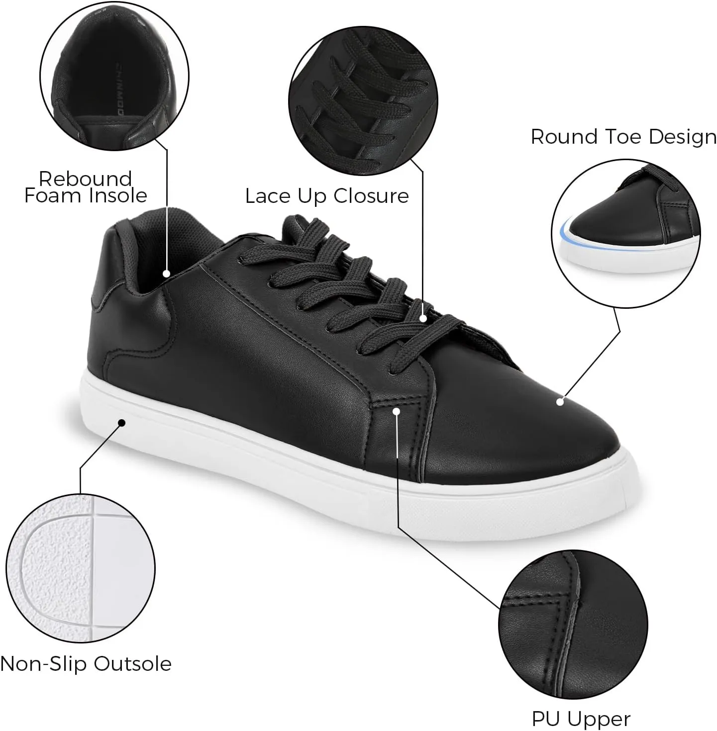 CHIN·MOON Women's Fashion Sneakers White PU Leather Casual Shoes Low Top Lace Up Tennis Sneakers