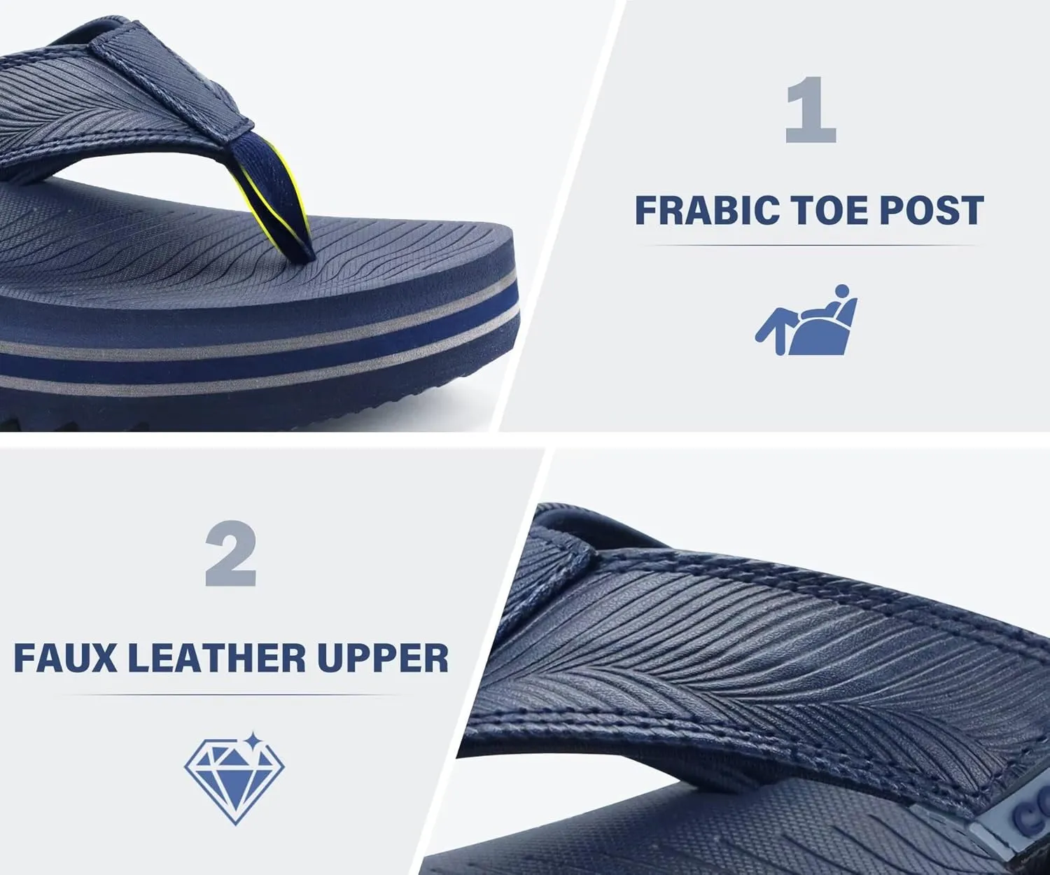 COFACE Mens Arch Support Flip Flops Yoga Mat Comfortable Thick Cushion Recovery Walking Thong Sandals Lightweight Slip On Summer Beach Slippers