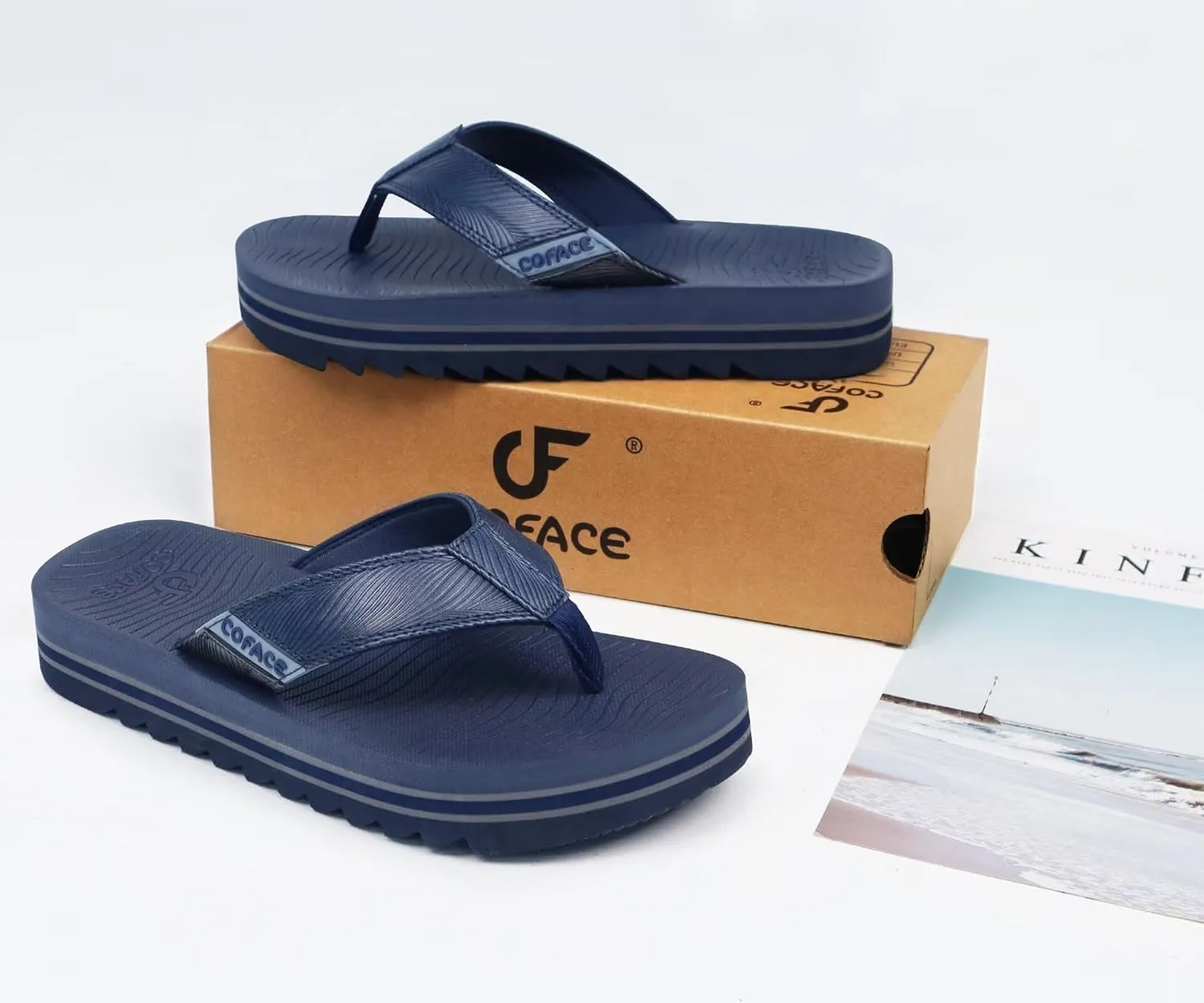 COFACE Mens Arch Support Flip Flops Yoga Mat Comfortable Thick Cushion Recovery Walking Thong Sandals Lightweight Slip On Summer Beach Slippers