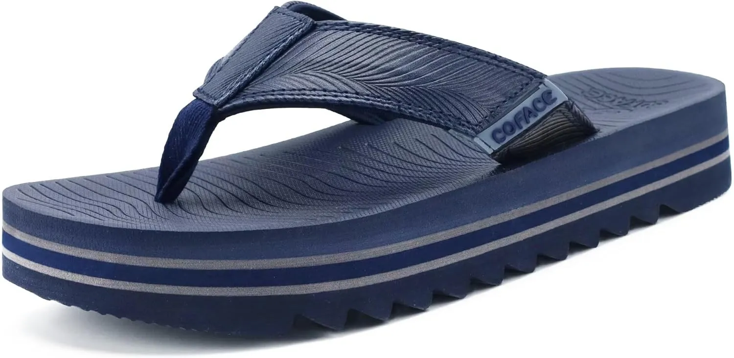COFACE Mens Arch Support Flip Flops Yoga Mat Comfortable Thick Cushion Recovery Walking Thong Sandals Lightweight Slip On Summer Beach Slippers