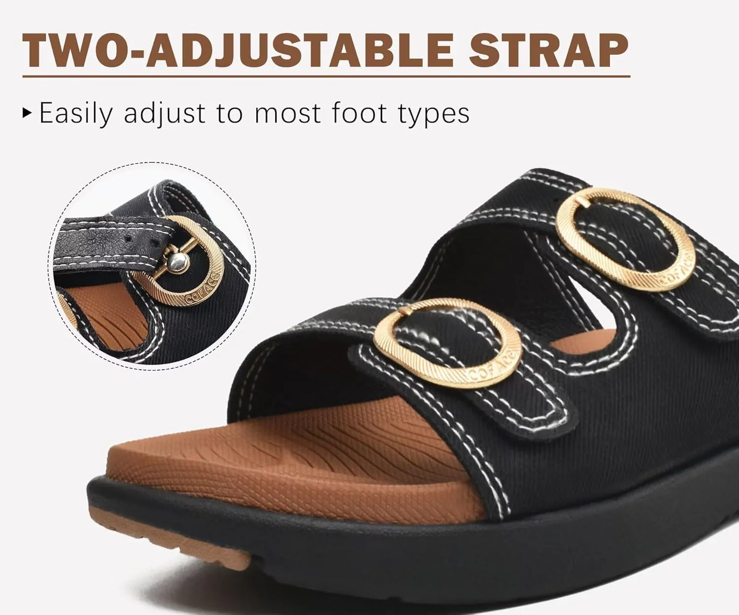 COFACE Womens Orthotic Slides Comfort Plantar Fasciitis Arch Support Slip on Flat Sandals Ladies Soft Cushion Fashion Yoga Mat Slippers With Adjustable Straps