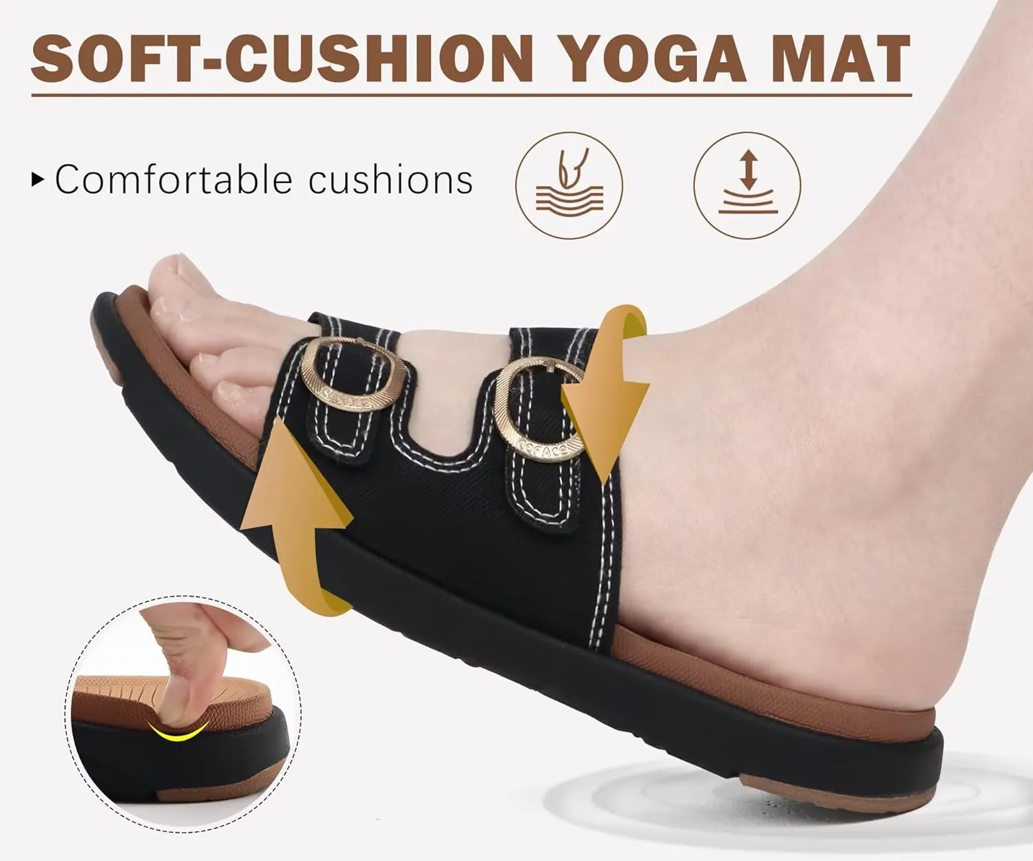 COFACE Womens Orthotic Slides Comfort Plantar Fasciitis Arch Support Slip on Flat Sandals Ladies Soft Cushion Fashion Yoga Mat Slippers With Adjustable Straps