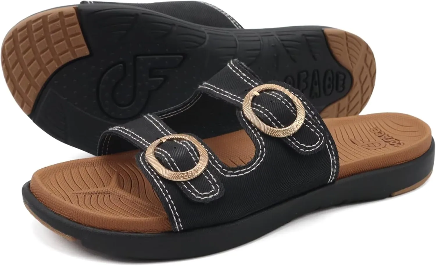 COFACE Womens Orthotic Slides Comfort Plantar Fasciitis Arch Support Slip on Flat Sandals Ladies Soft Cushion Fashion Yoga Mat Slippers With Adjustable Straps