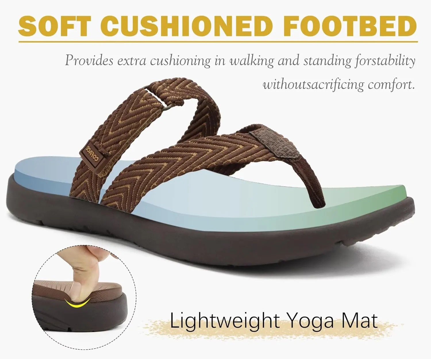 COFACE Womens Trendy Orthotic Flip Flops Lightweight Yoga Mat Thick Cushion Walking Thong Sandals Adjustable Slip On Slippers With Comfortable Plantar Fasciitis Arch Support
