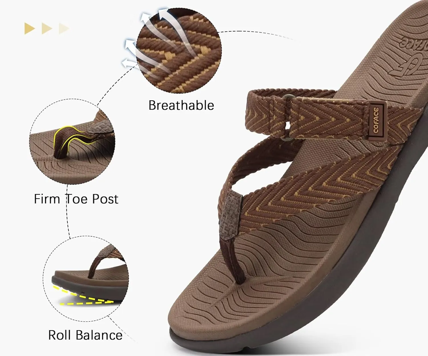 COFACE Womens Trendy Orthotic Flip Flops Lightweight Yoga Mat Thick Cushion Walking Thong Sandals Adjustable Slip On Slippers With Comfortable Plantar Fasciitis Arch Support