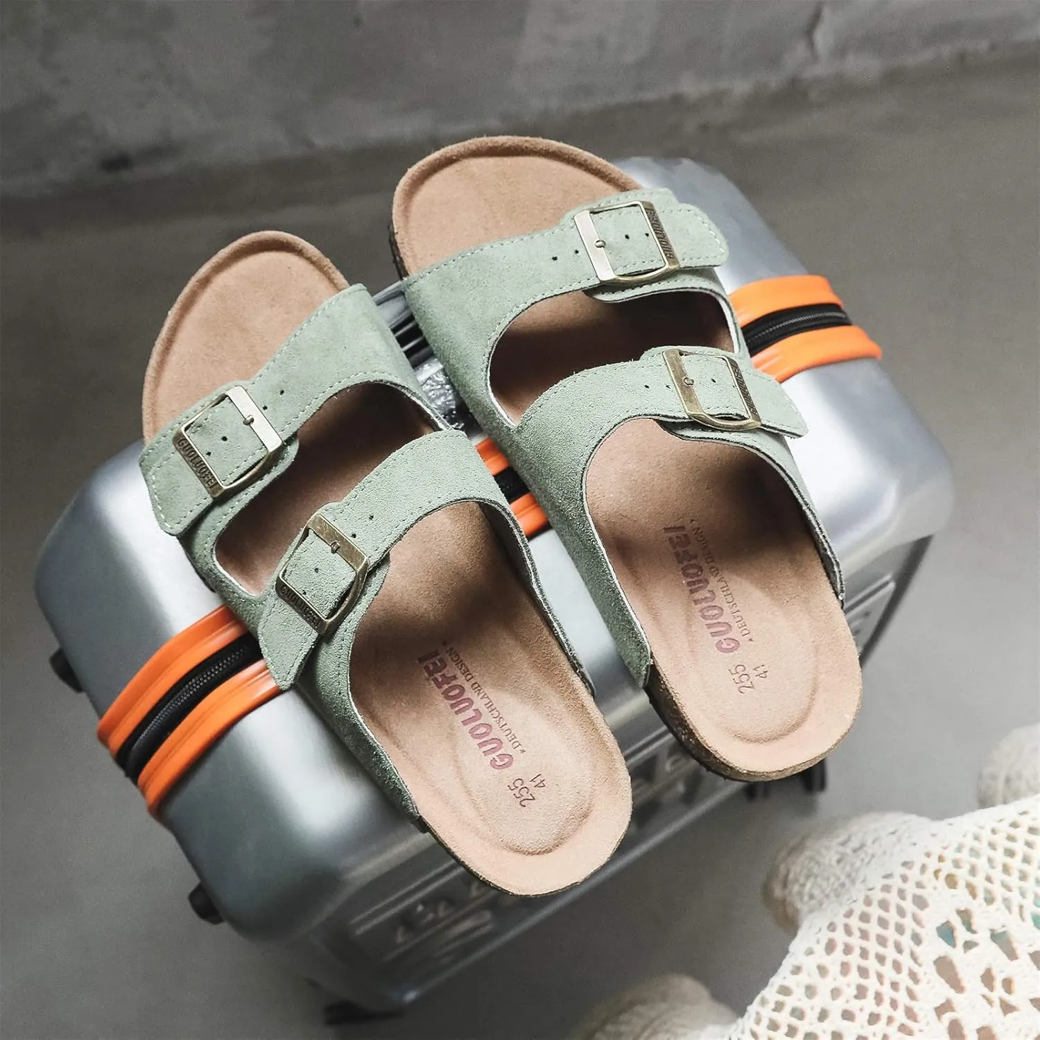 Cork Sandals Women With Arch Support, Comfortable Summer Beach Sandals For Women/Girls/Ladies,Leather Slide Shoes For Women