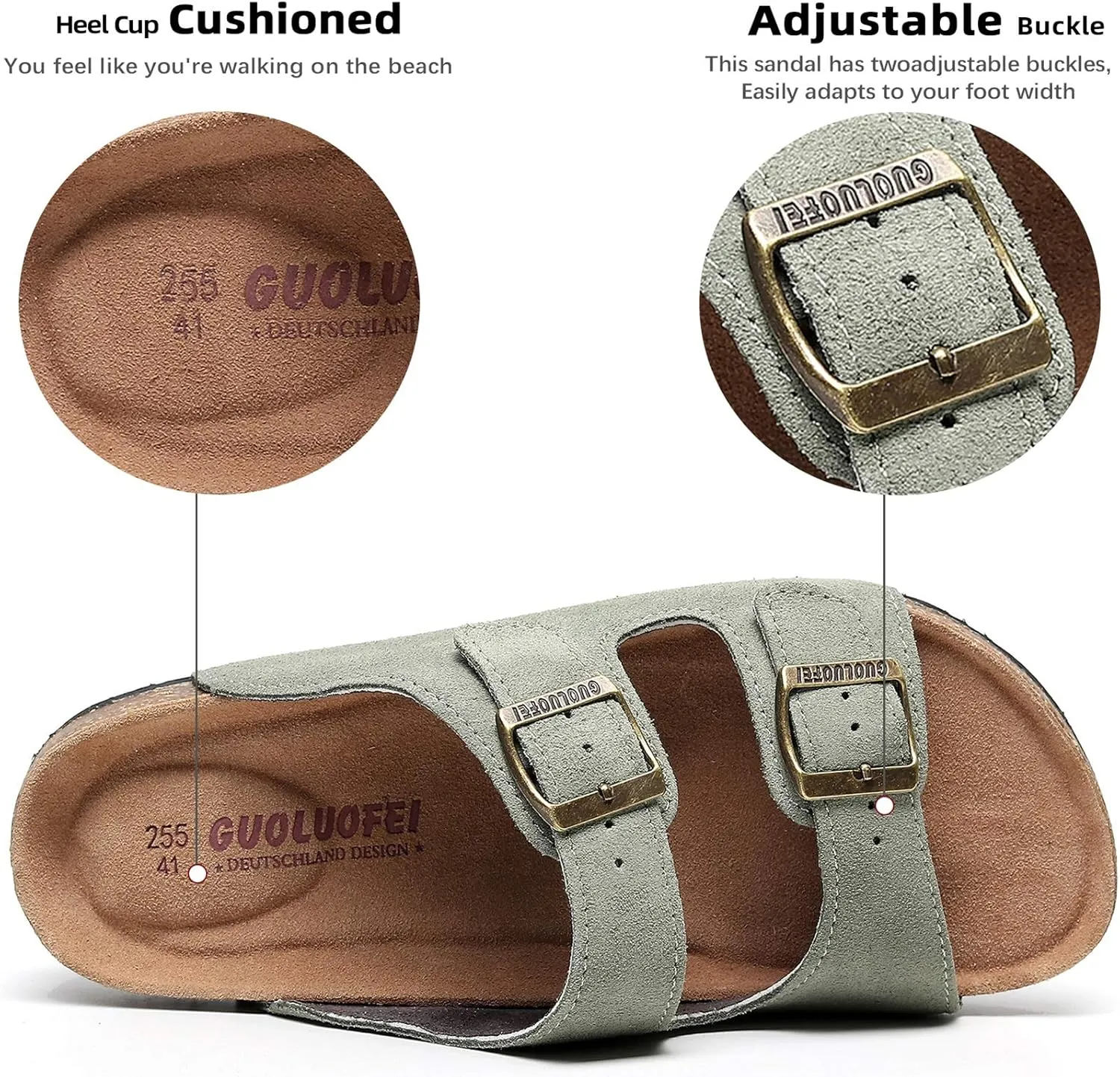 Cork Sandals Women With Arch Support, Comfortable Summer Beach Sandals For Women/Girls/Ladies,Leather Slide Shoes For Women