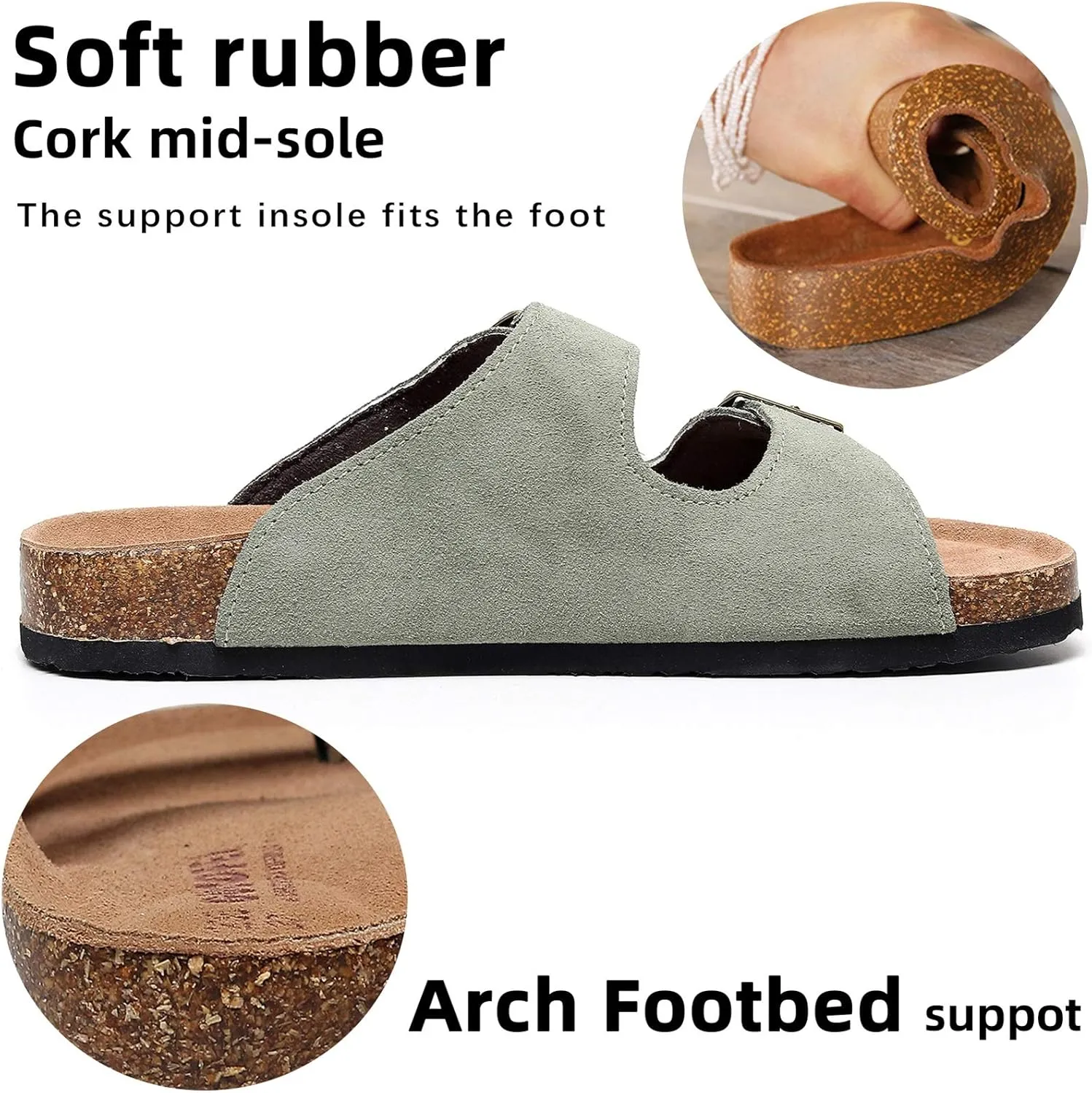 Cork Sandals Women With Arch Support, Comfortable Summer Beach Sandals For Women/Girls/Ladies,Leather Slide Shoes For Women
