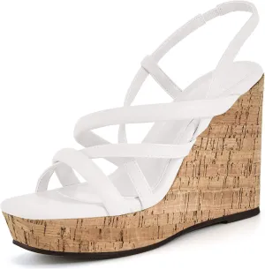 Coutgo Women Platform Wedge Sandals Cork Slingback Wedges Espadrilles Heels Summer Shoes