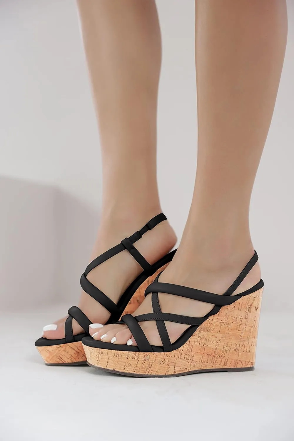 Coutgo Women Platform Wedge Sandals Cork Slingback Wedges Espadrilles Heels Summer Shoes