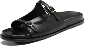 Coutgo Womens Flat Sandals Comfortable Wide Width Slides Double Strap Adjustable Buckle Slip on Shoes