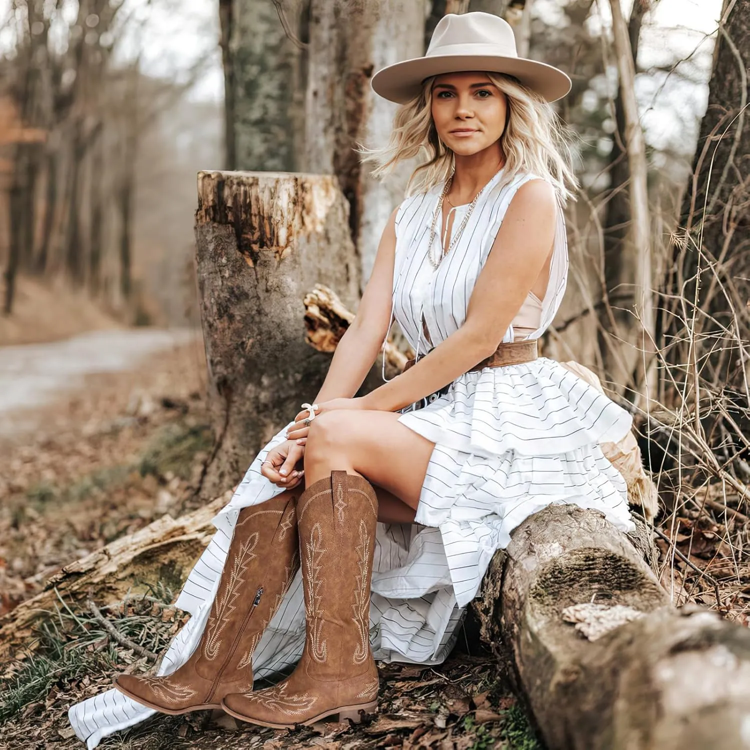 Cowboy Boots for Women - Knee High Embroidered Western Cowgirl Boots, Pointed Toe Chunky Heel Retro Country Boots, Pull On Zipper Vintage Fashion Tall Boots for Girls Ladies