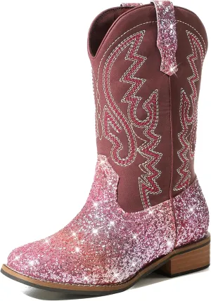Cowboy Boots Square Toe Kids Boots Embroidered Western Boots Cowgirl Boots For Toddler/Little Kid/Big Kid