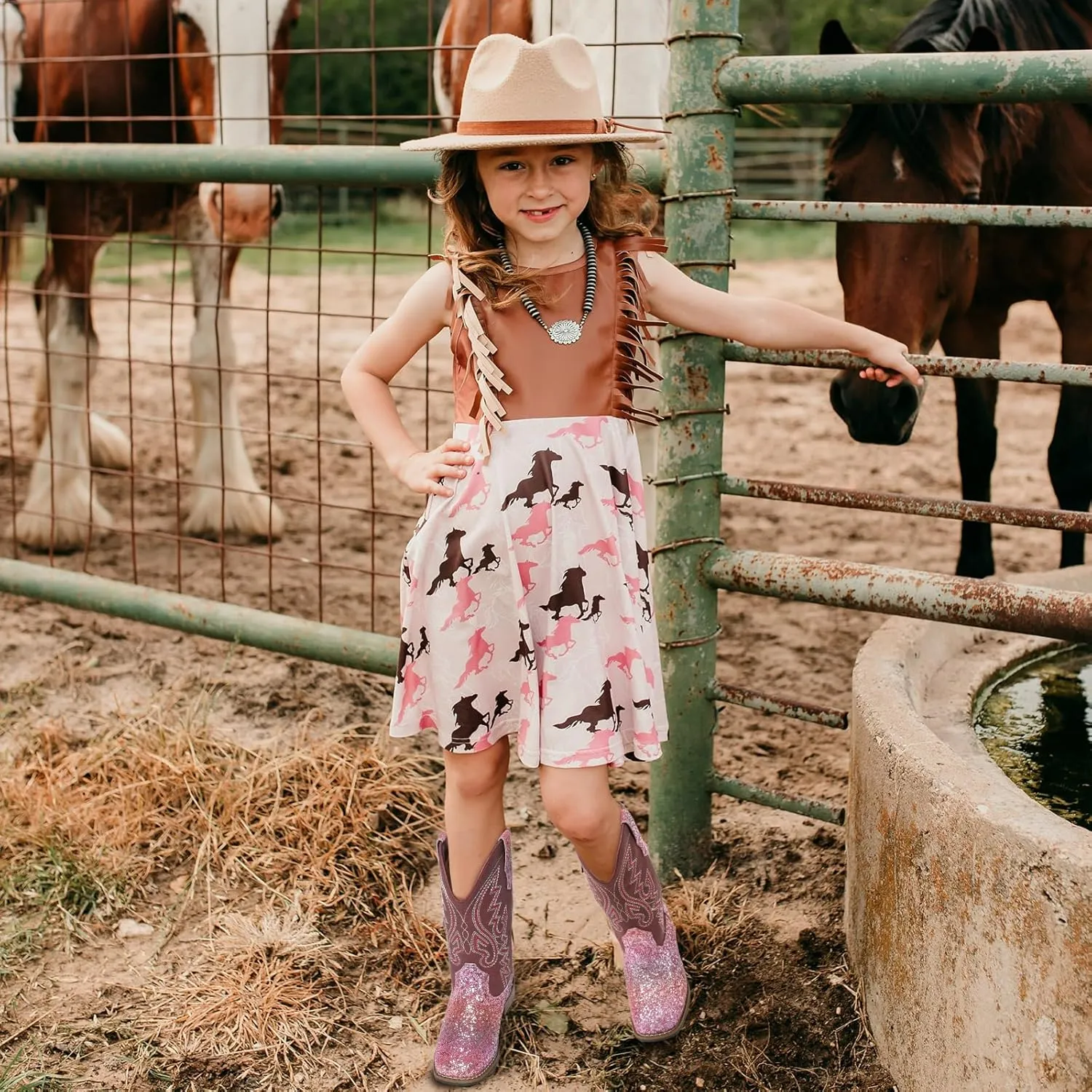 Cowboy Boots Square Toe Kids Boots Embroidered Western Boots Cowgirl Boots For Toddler/Little Kid/Big Kid
