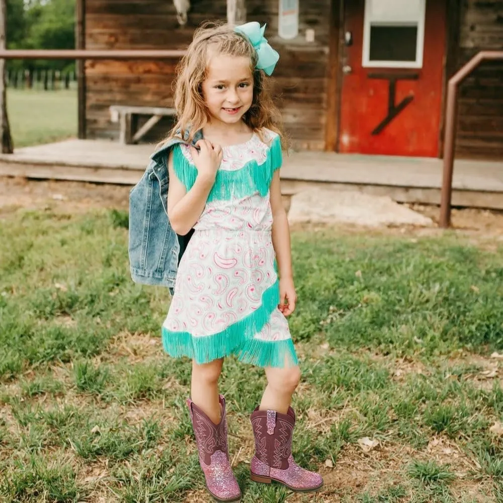 Cowboy Boots Square Toe Kids Boots Embroidered Western Boots Cowgirl Boots For Toddler/Little Kid/Big Kid