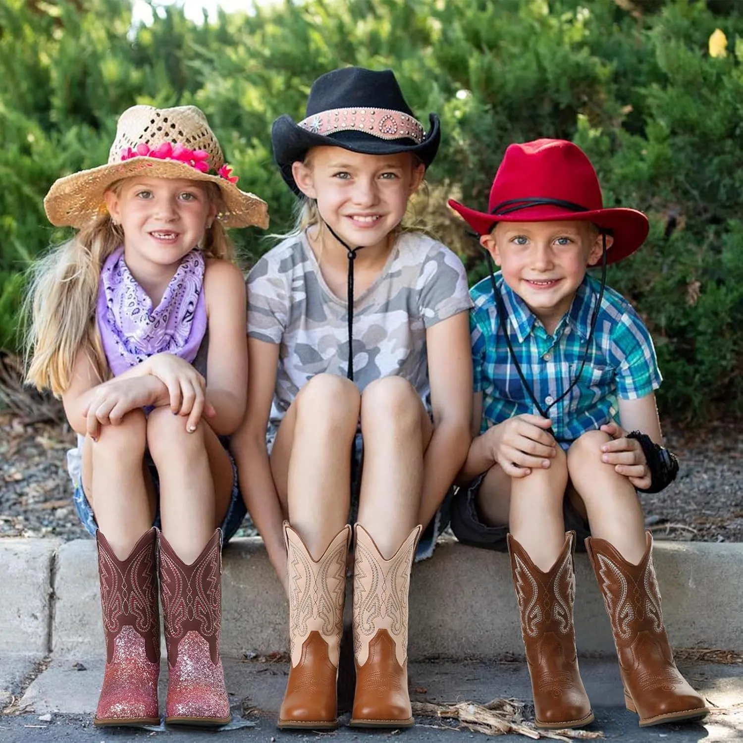 Cowboy Boots Square Toe Kids Boots Embroidered Western Boots Cowgirl Boots For Toddler/Little Kid/Big Kid
