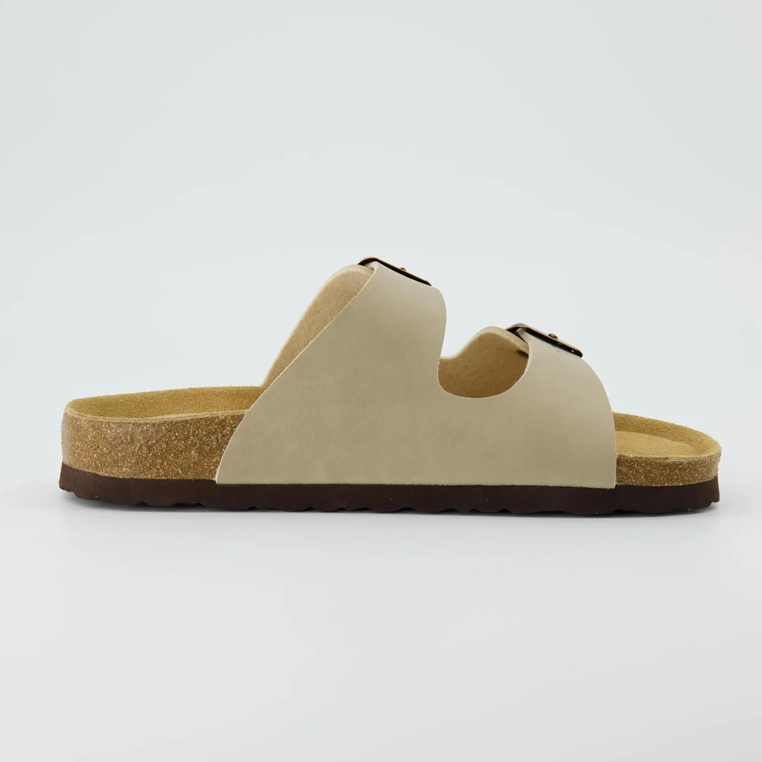 CUSHIONAIRE Lane Cork Footbed Sandals for Women – Comfortable Double Buckle Slip-On with Genuine Suede Footbed & Arch Support Slides for Women Footwear
