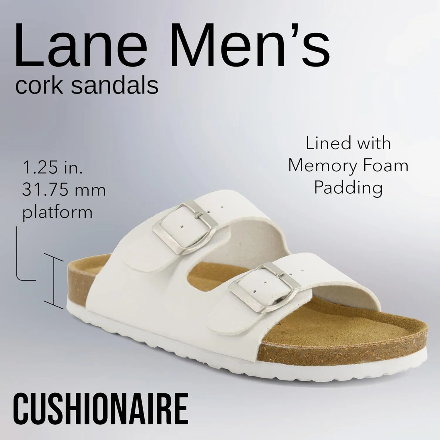 CUSHIONAIRE Men's Lane Cork Footbed Sandal with  Comfort, Arch Support, Adjustable Straps - Comfortable Slide Sandals for Walking, Casual Summer Footwear