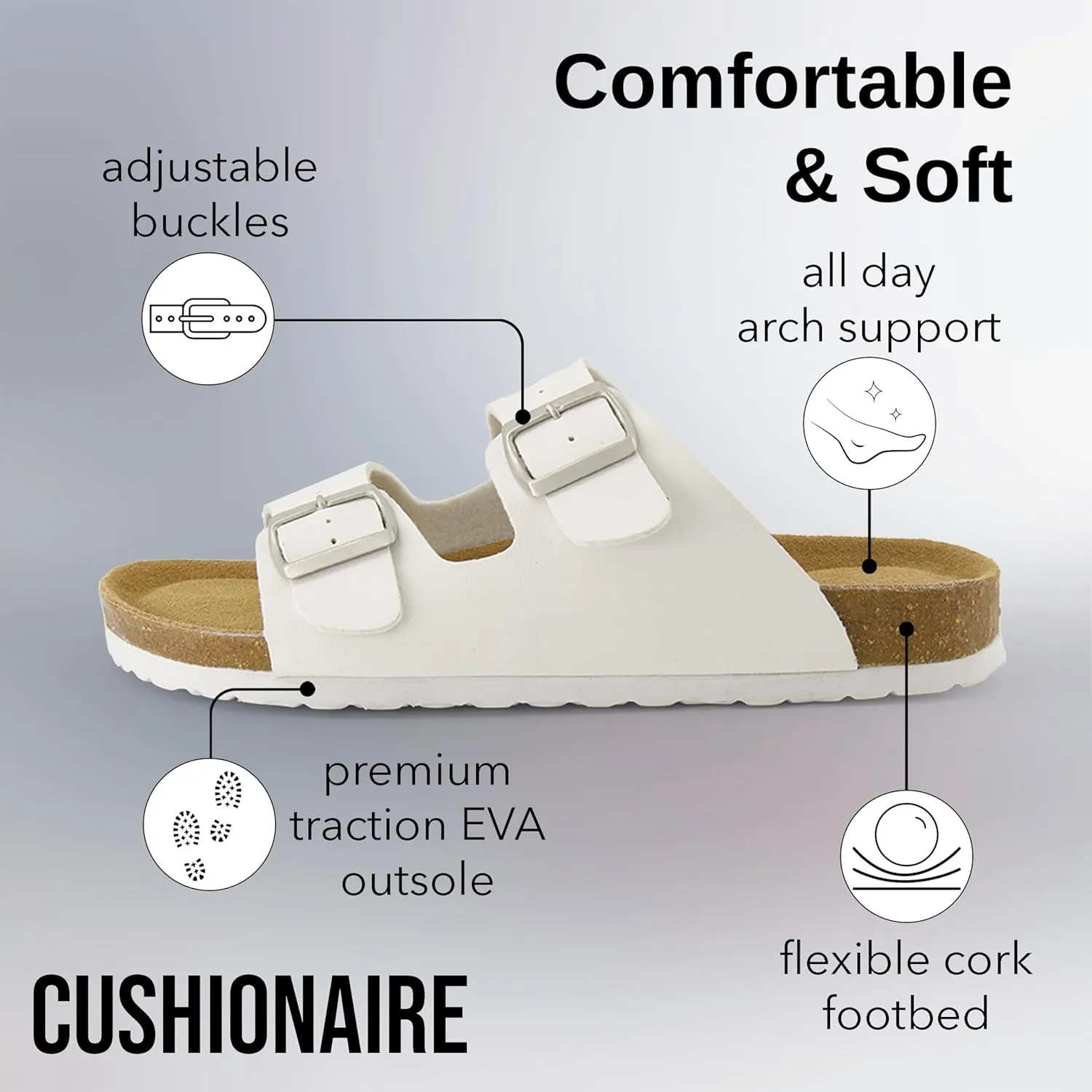 CUSHIONAIRE Men's Lane Cork Footbed Sandal with  Comfort, Arch Support, Adjustable Straps - Comfortable Slide Sandals for Walking, Casual Summer Footwear
