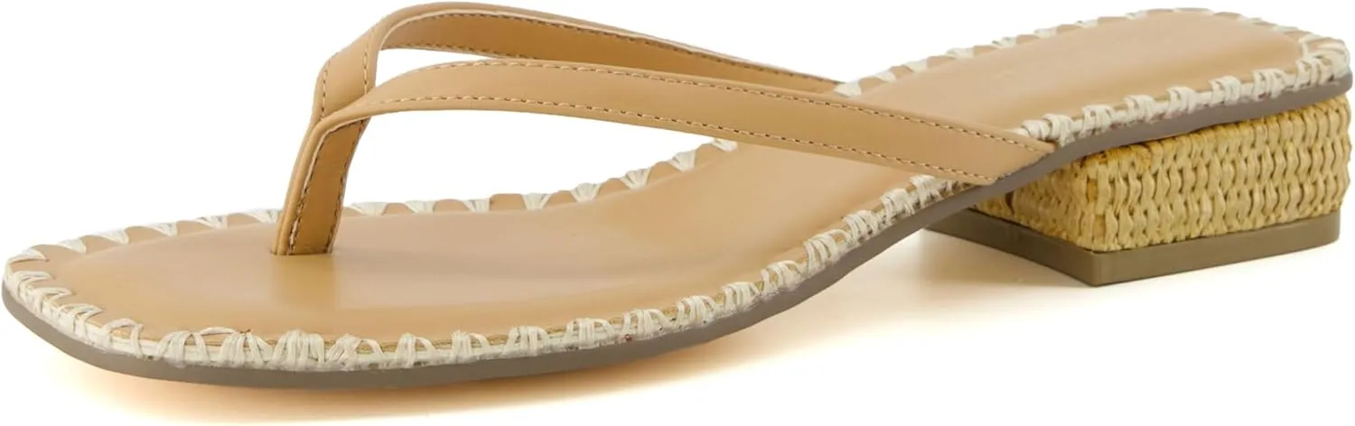 CUSHIONAIRE Women's Breezy Block Heel Thong Sandals  Memory Foam, Wide Widths Available