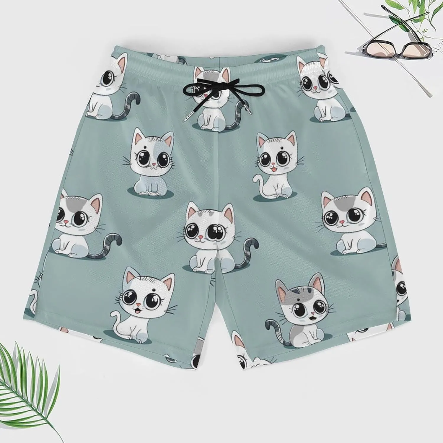 Cute Cat Men's Swim Trunks Quick Dry Board Shorts Swimwear Beach Shorts with Compression Liner