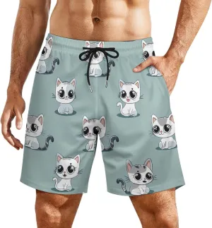 Cute Cat Men's Swim Trunks Quick Dry Board Shorts Swimwear Beach Shorts with Compression Liner