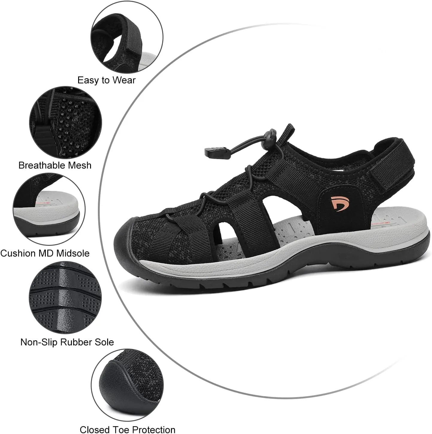 Dannto Women's Sport Sandals Close Toe Mesh Hiking Outdoor Athletic Casual Walking Sandals Water Shoes