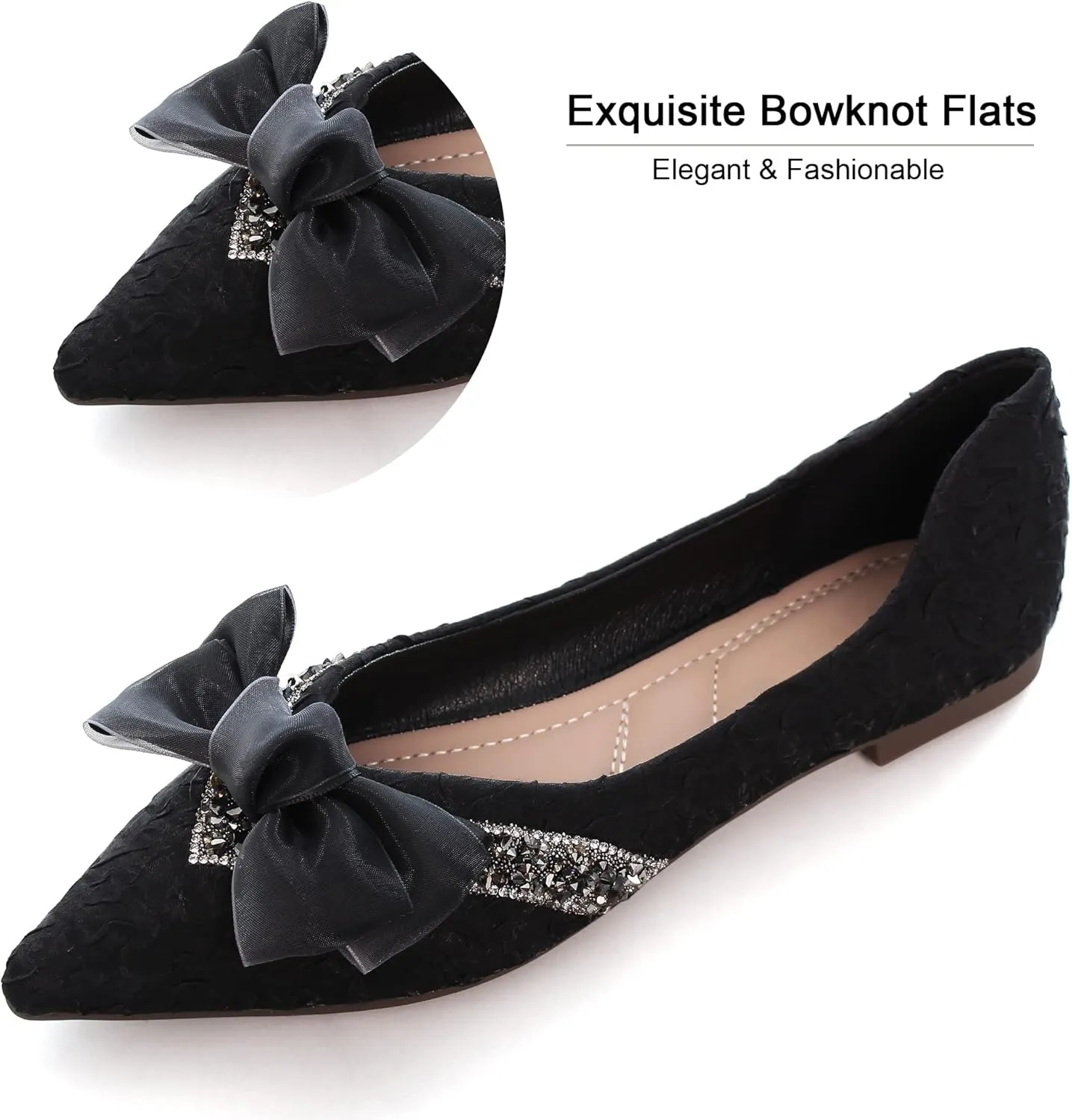 Dear Time Women's Casual Flats Bowknot Pointed Toe Ballet Flats Dressy Bridal Shoes Slip Ons Loafers for Women Comfortable Shoes