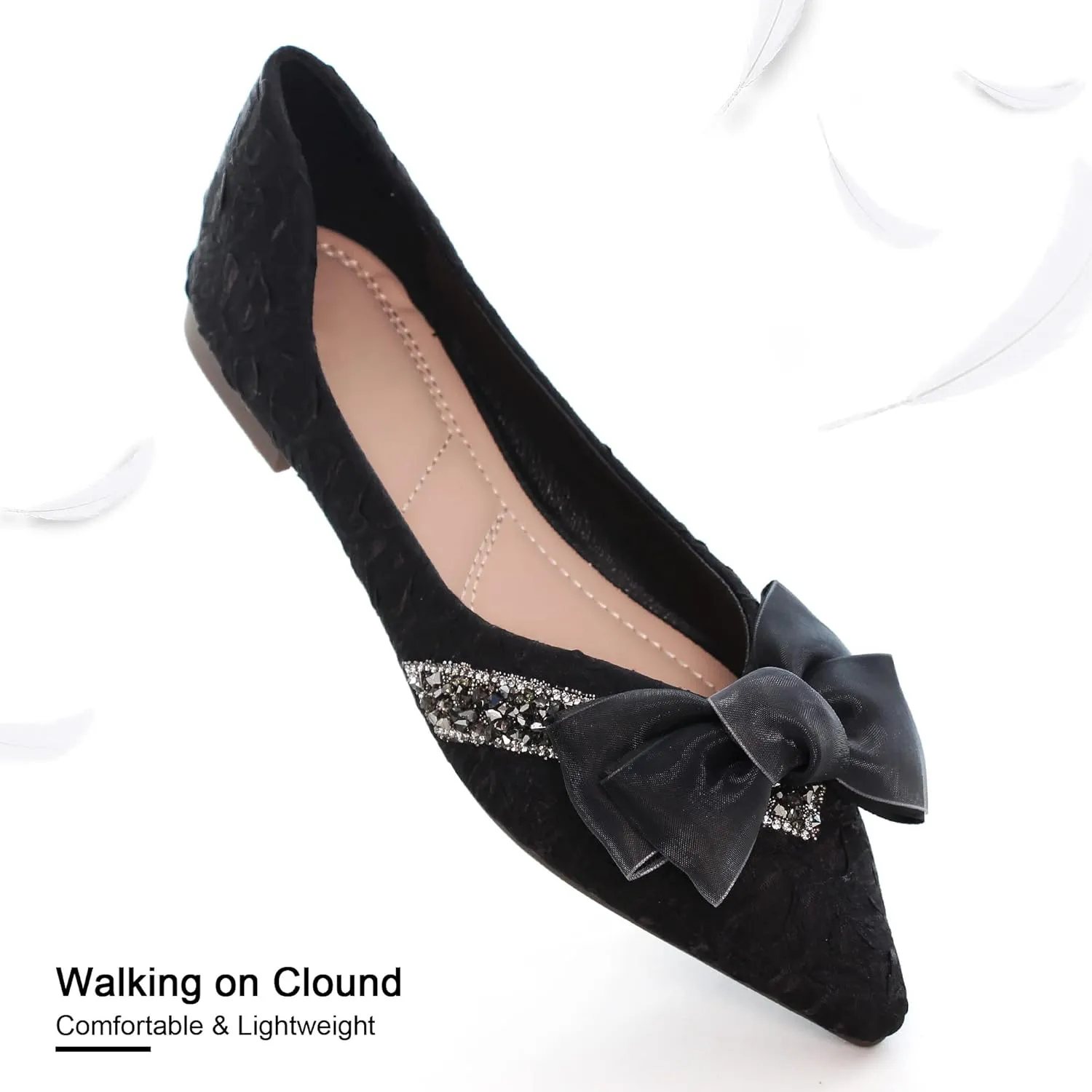 Dear Time Women's Casual Flats Bowknot Pointed Toe Ballet Flats Dressy Bridal Shoes Slip Ons Loafers for Women Comfortable Shoes