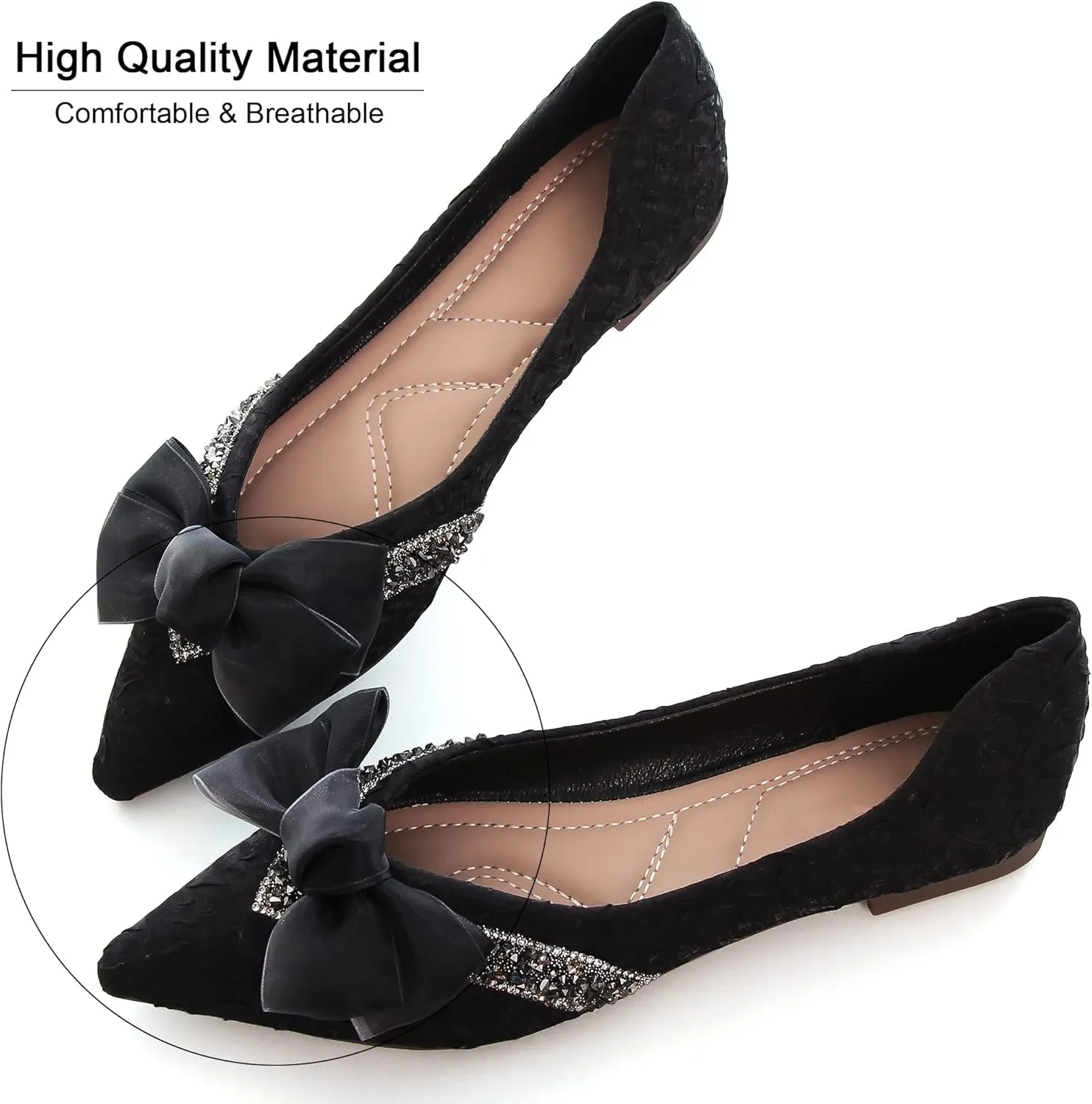 Dear Time Women's Casual Flats Bowknot Pointed Toe Ballet Flats Dressy Bridal Shoes Slip Ons Loafers for Women Comfortable Shoes