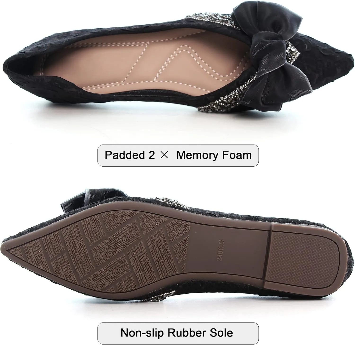 Dear Time Women's Casual Flats Bowknot Pointed Toe Ballet Flats Dressy Bridal Shoes Slip Ons Loafers for Women Comfortable Shoes