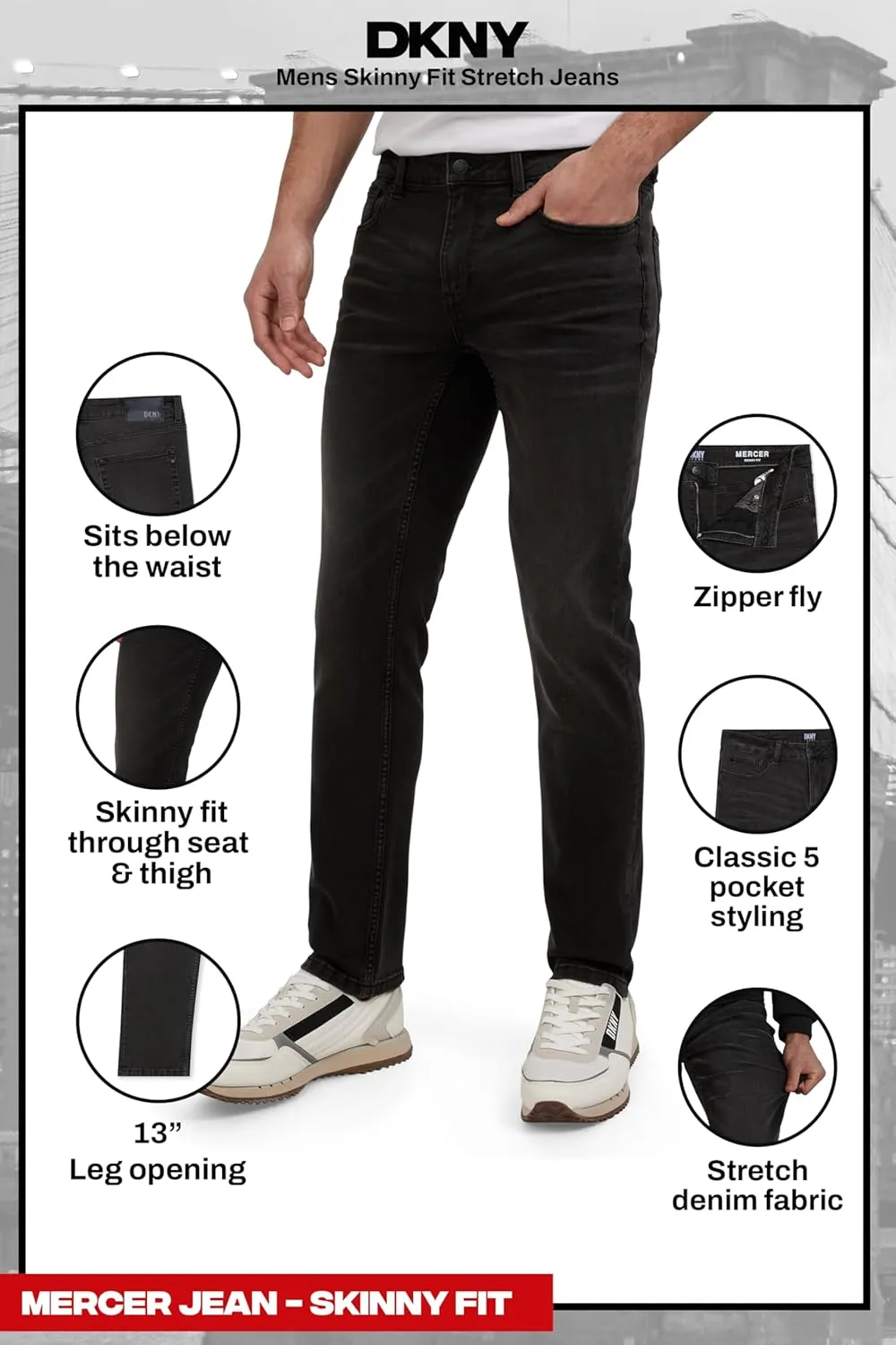 DKNY Mens Skinny Jeans for Men - Stretch Denim Classic 5 Pocket Men's Skinny Jeans | Stretch Fit Denim for Men