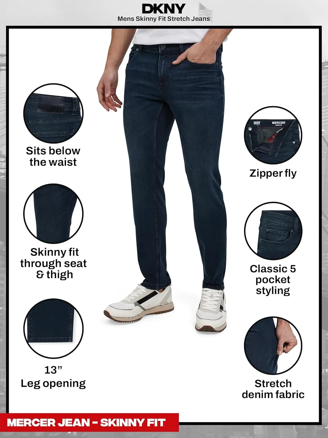 DKNY Mens Skinny Jeans for Men - Stretch Denim Classic 5 Pocket Men's Skinny Jeans | Stretch Fit Denim for Men