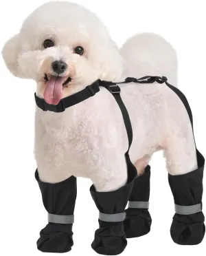 Dog Suspender Boots, Anti-Slip & Fall Waterproof Dog Shoes Leggings, Dog Paw Protector for Small Medium Dogs, Adjustable Dog Boots Pet Shoes for Outdoor Walking Black,XS