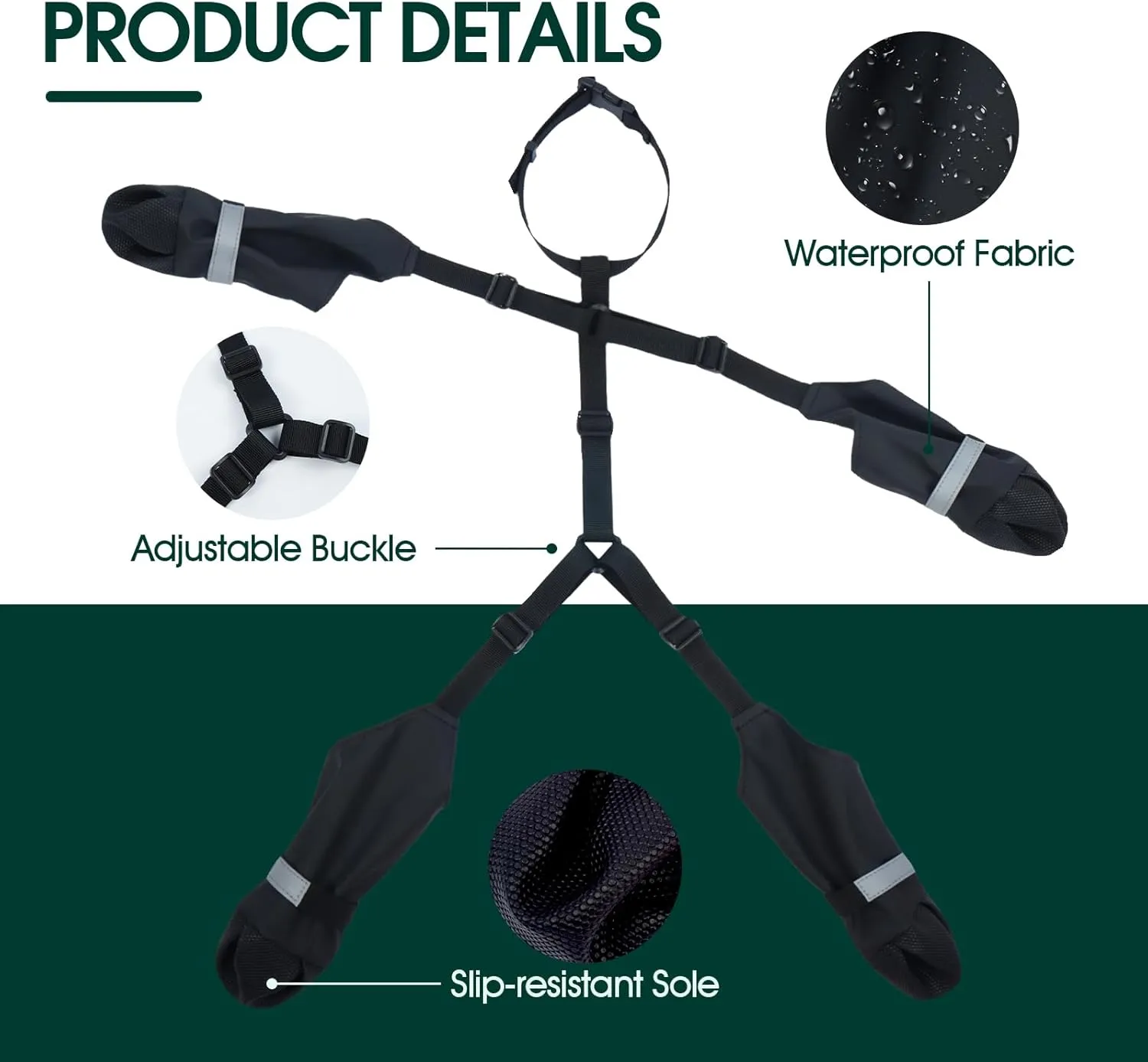 Dog Suspender Boots, Anti-Slip & Fall Waterproof Dog Shoes Leggings, Dog Paw Protector for Small Medium Dogs, Adjustable Dog Boots Pet Shoes for Outdoor Walking Black,XS