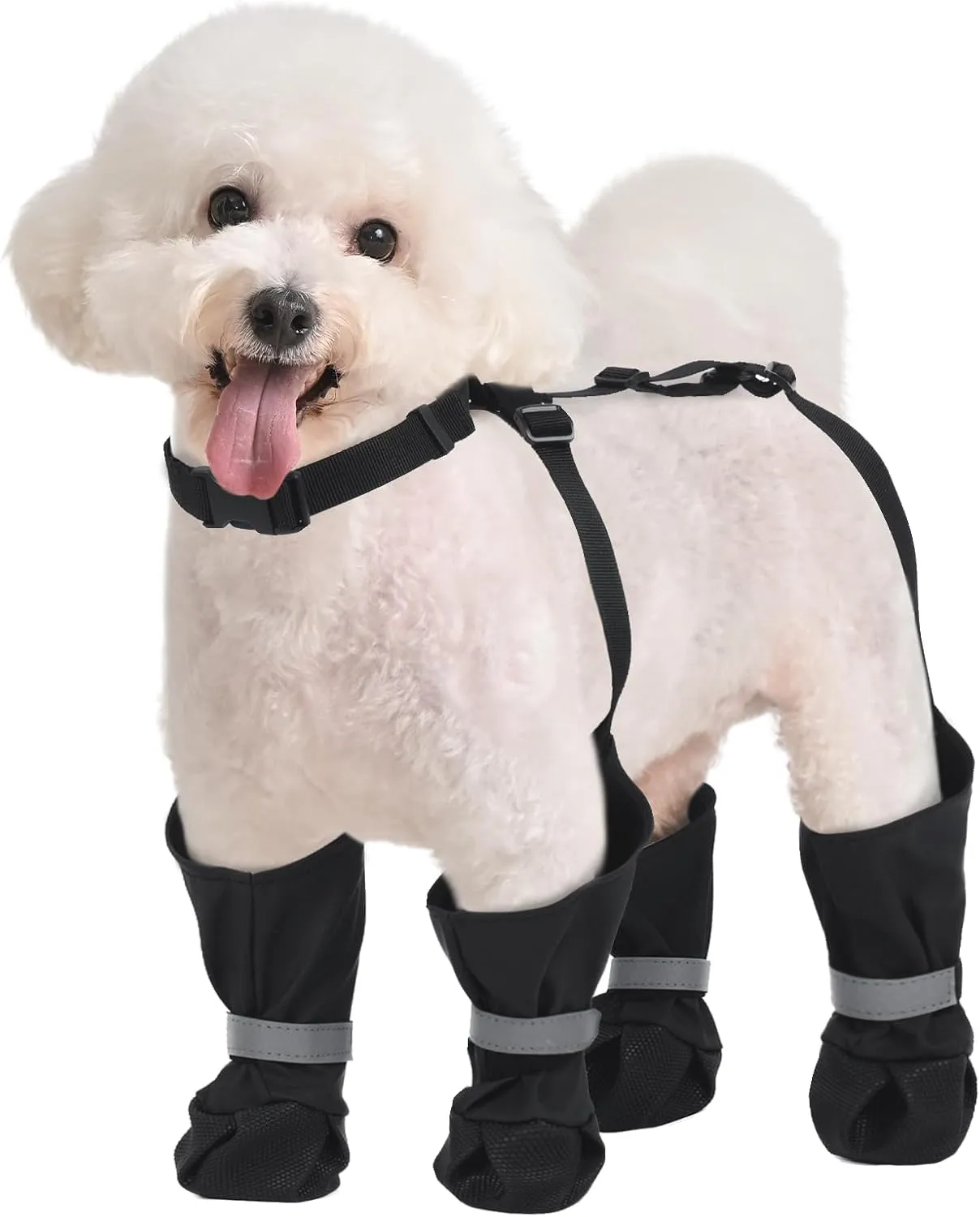 Dog Suspender Boots, Anti-Slip & Fall Waterproof Dog Shoes Leggings, Dog Paw Protector for Small Medium Dogs, Adjustable Dog Boots Pet Shoes for Outdoor Walking Black,XS
