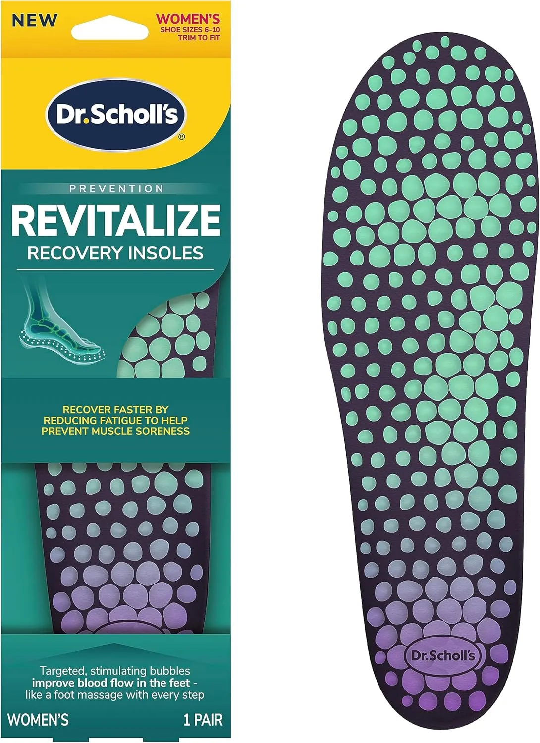Dr. Scholl's ® Revitalize Recovery Insole Orthotics, Improve Recovery Fast, Reduce Fatigue, Stress, Soreness, Trim to Fit Inserts for Any Shoes, Athletic, Running, Slippers, Casual, Women 6-10, 1 Pair