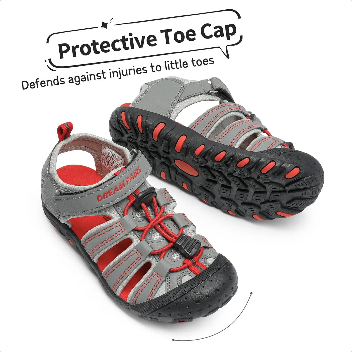DREAM PAIRS Boys Girls Closed-Toe Outdoor Summer Sport Sandals for Little/Big Kid