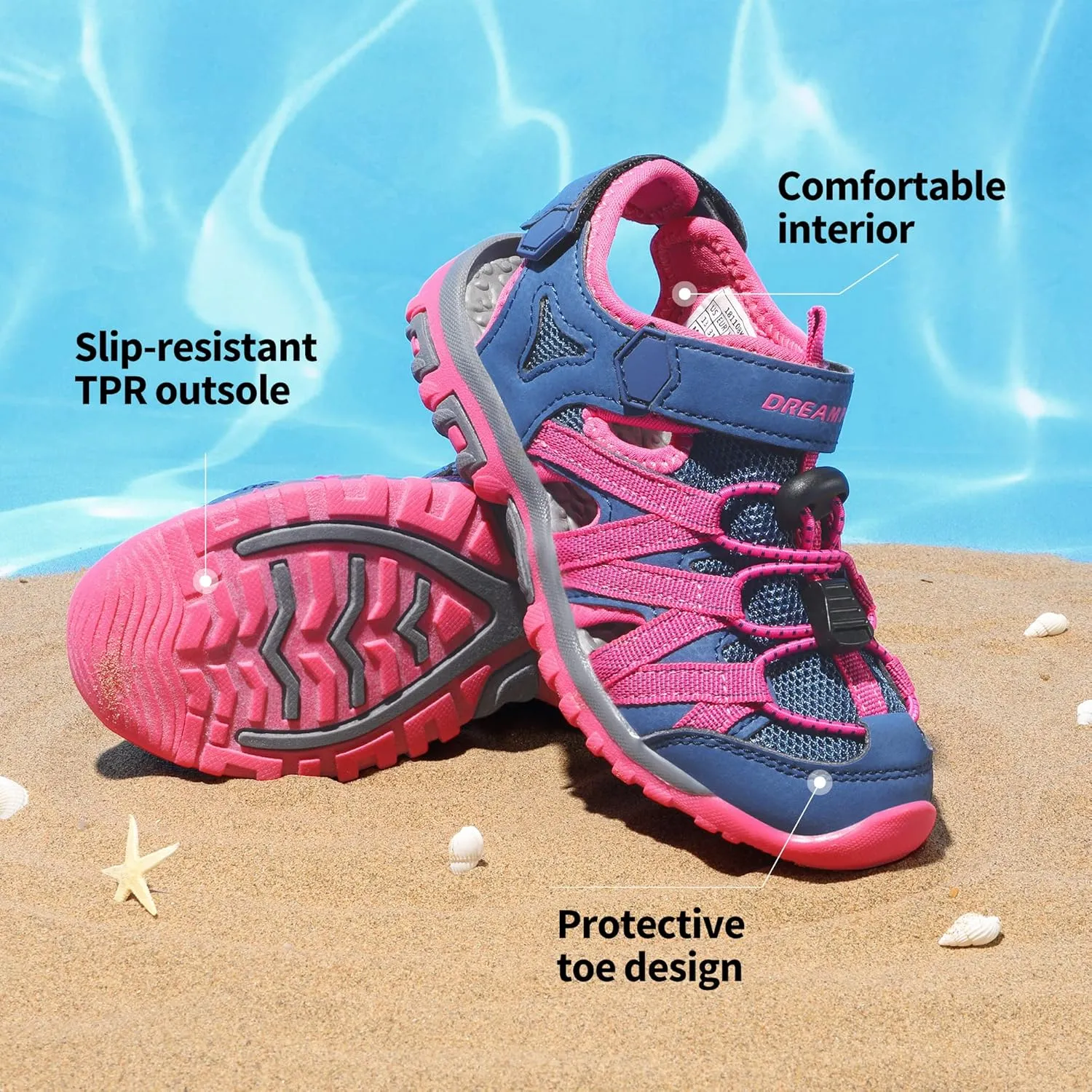 DREAM PAIRS Boys Girls Closed-Toe Outdoor Summer Sport Sandals for Little/Big Kid