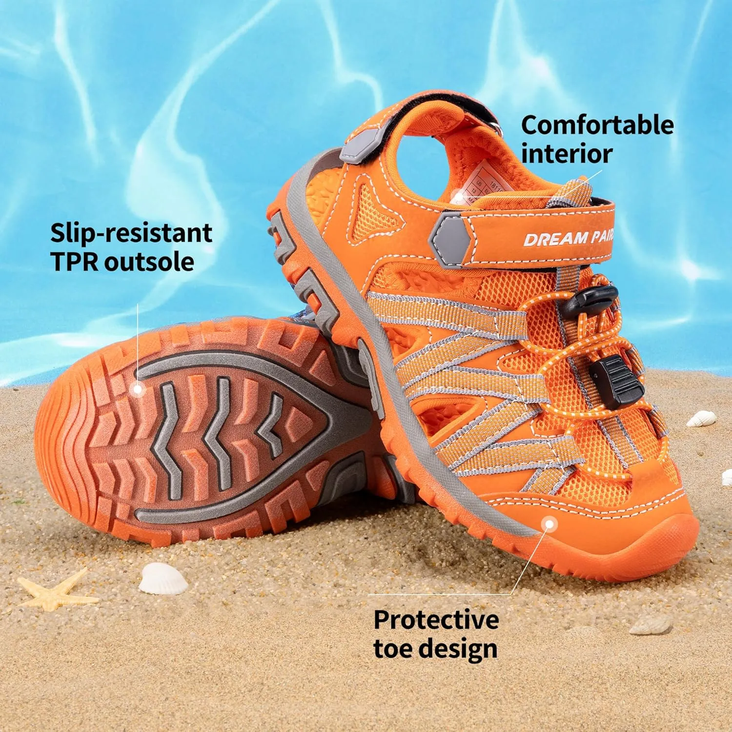 DREAM PAIRS Boys Girls Closed-Toe Outdoor Summer Sport Sandals for Little/Big Kid