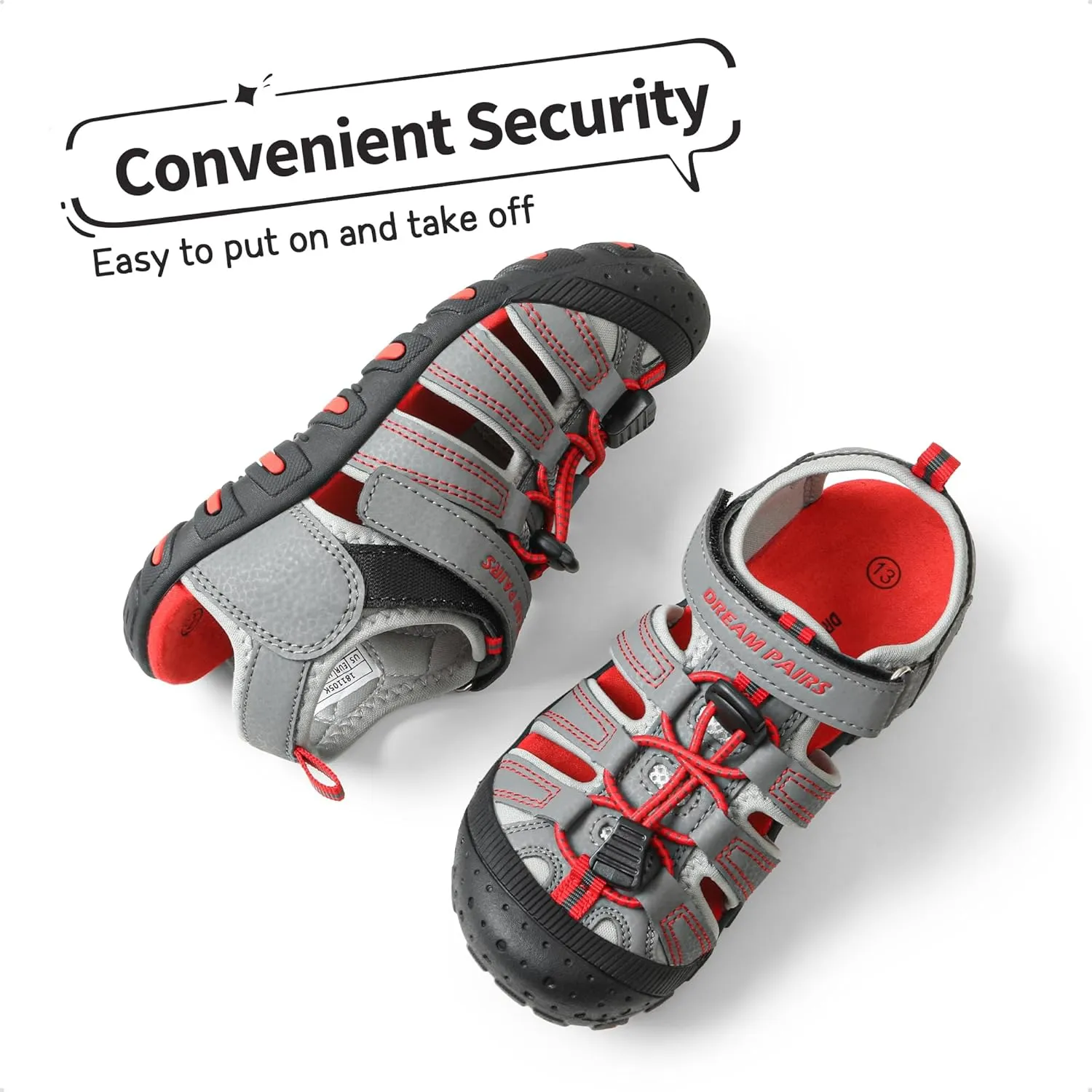 DREAM PAIRS Boys Girls Closed-Toe Outdoor Summer Sport Sandals for Little/Big Kid