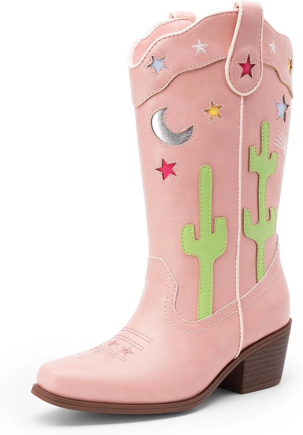 DREAM PAIRS Girls Cowboy Boots Cowgirl Mid Calf Western Boots with Low Heel Square Toe for Little Kid/Big Kid