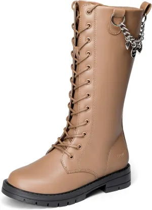 DREAM PAIRS Girls Riding Boots Knee High Side Zipper Mid Calf Shoes Little Kid/Big Kid